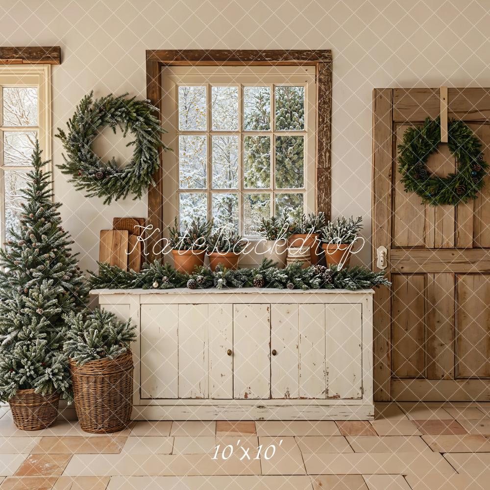 Kate Weihnachten Fenster Kränze Rustikal Hintergrund Entworfen von Emetselch