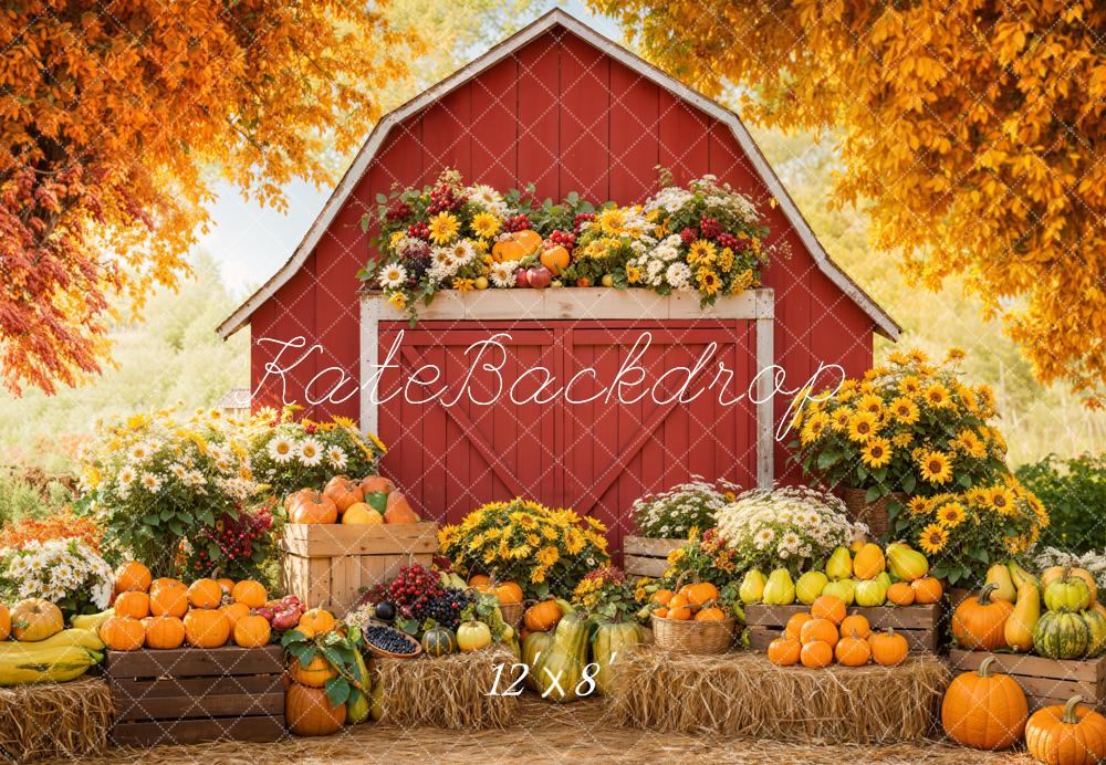 Kate Herbst Scheune Kürbisse Blumen Fleece Hintergrund Entworfen von Emetselch - Kate Backdrop.de