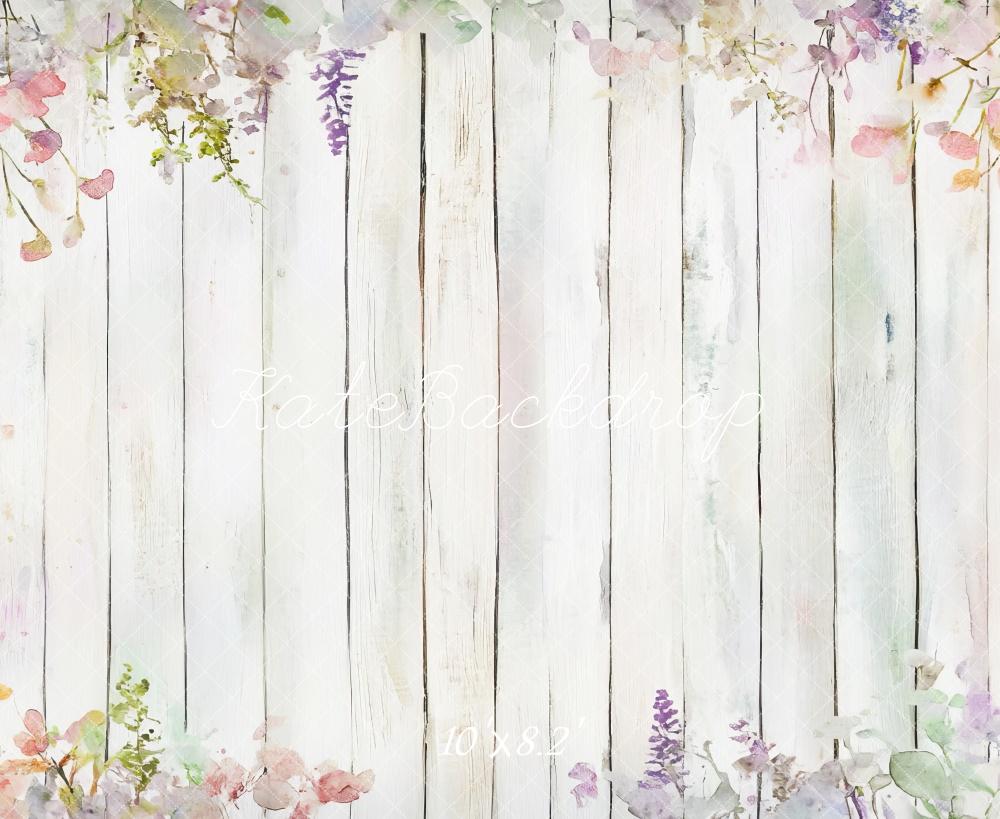 Kate Blumen Holz Weiß Pastell Hintergrund Entworfen von Mini MakeBelieve - Kate Backdrop.de