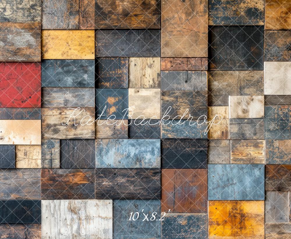 Kate Holz Patchwork Bunt Vintage Hintergrund Entworfen von Mini MakeBelieve - Kate Backdrop.de