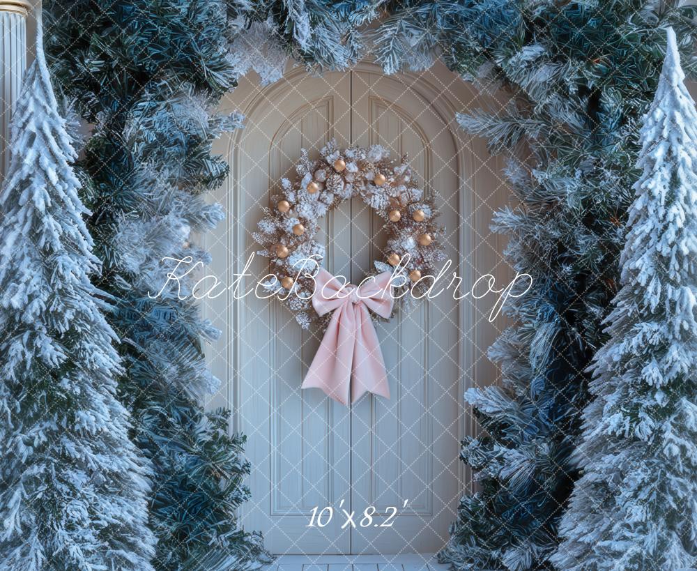 Kate Weihnachten Tür Kranz Schnee Hintergrund Entworfen von Mini MakeBelieve - Kate Backdrop.de