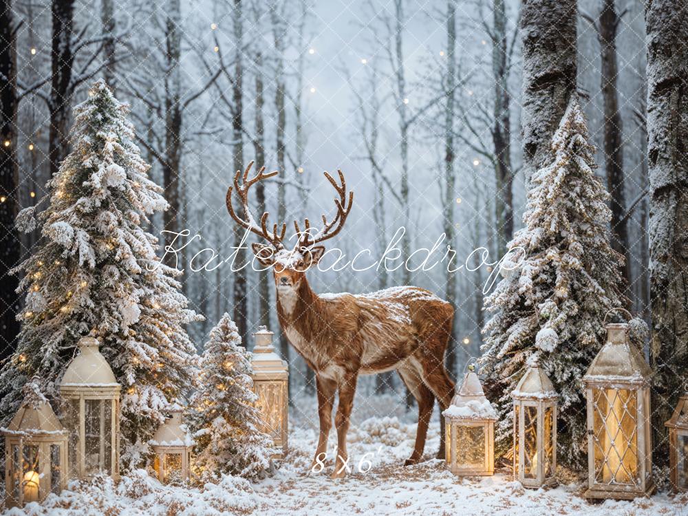 Kate Weihnachten Hirsch Schneebäume Laternen Hintergrund Entworfen von Emetselch - Kate Backdrop.de