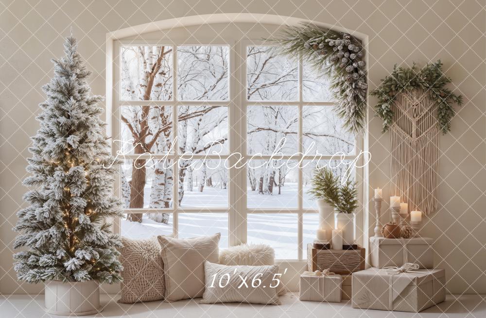 Kate Weihnachten Fenster Schneebaum Gemütlich Fleece Hintergrund Entworfen von Emetselch - Kate Backdrop.de