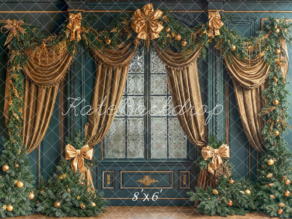 Kate Weihnachten Tannenzweige Gold Vintage Fleece Hintergrund Entworfen von Emetselch - Kate Backdrop.de