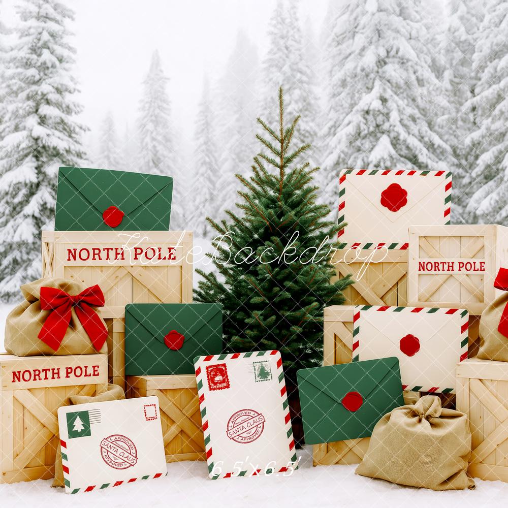 Kate Weihnachten Geschenke Kisten Schnee Hintergrund Entworfen von Patty Roberts - Kate Backdrop.de