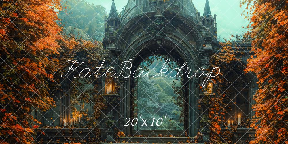 Kate Halloween Schloss Tor Herbstlaub Hintergrund Entworfen von Emetselch - Kate Backdrop.de