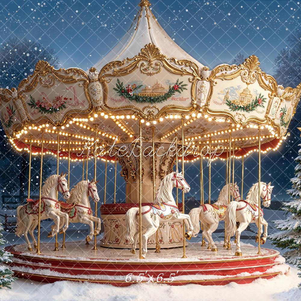 Kate Weihnachten Karussell Pferde Schnee Hintergrund Entworfen von Emetselch