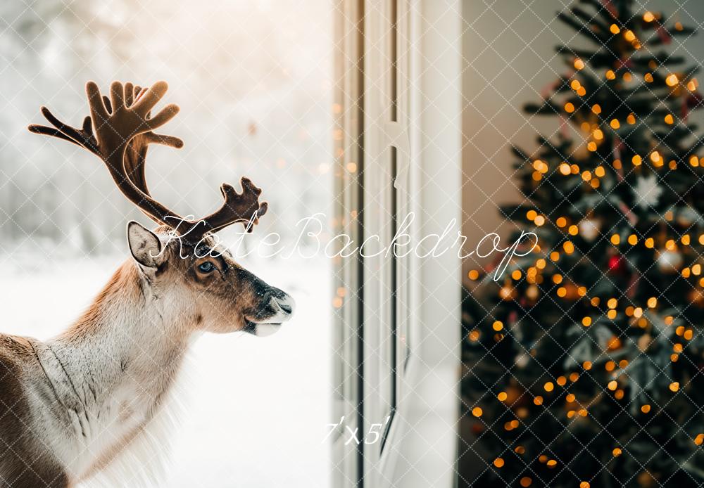 Kate Weihnachten Rentier Tannenbaum Warmlicht Hintergrund Entworfen von Kerry Anderson