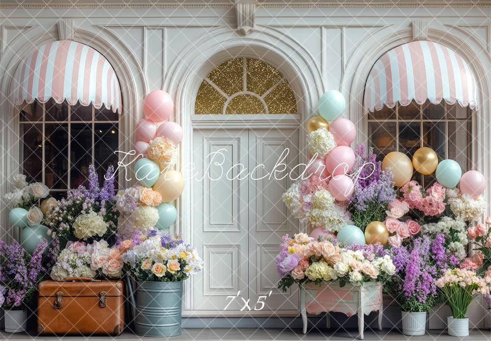 Kate Geburtstag Ballons Blumen Pastell Hintergrund Entworfen von Mini MakeBelieve - Kate Backdrop.de