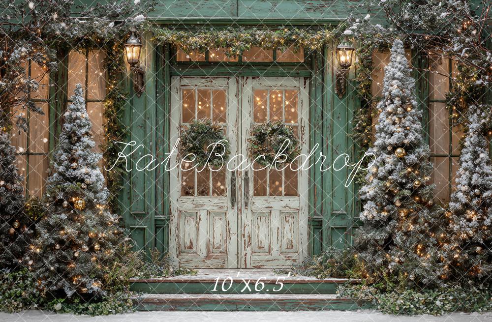 Kate Weihnachten Tür Schneebäume Vintage Hintergrund Entworfen von Ashley Paul