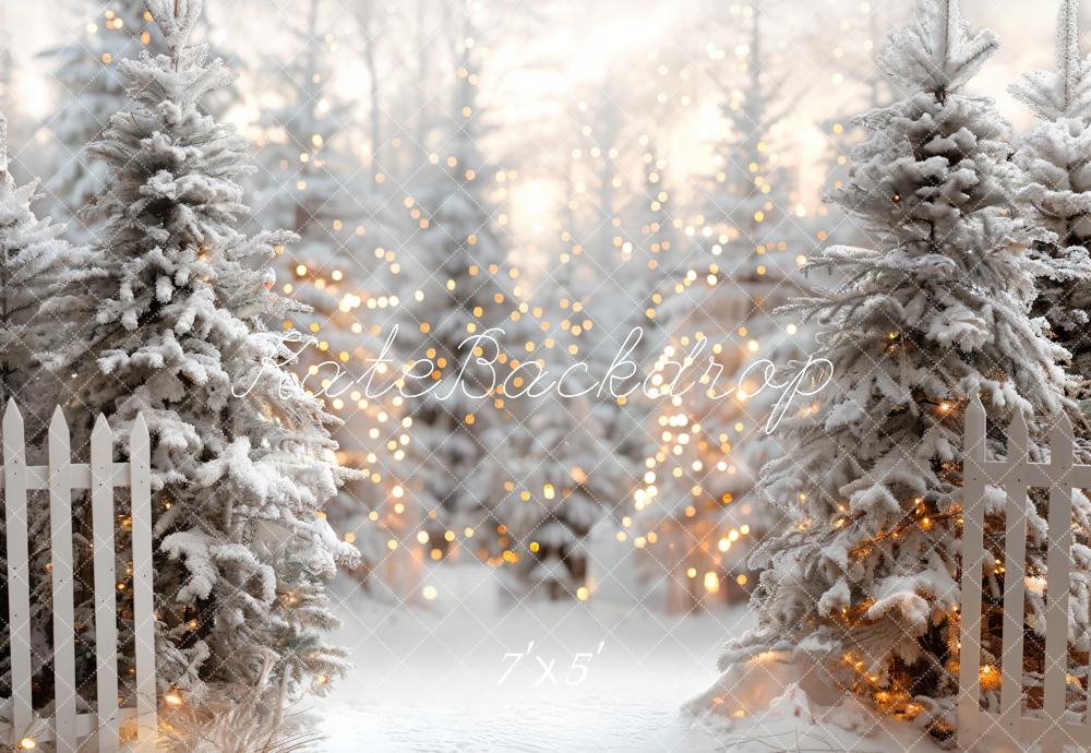 Kate Weihnachten Schneewald Lichter Weiß Hintergrund Entworfen von Emetselch