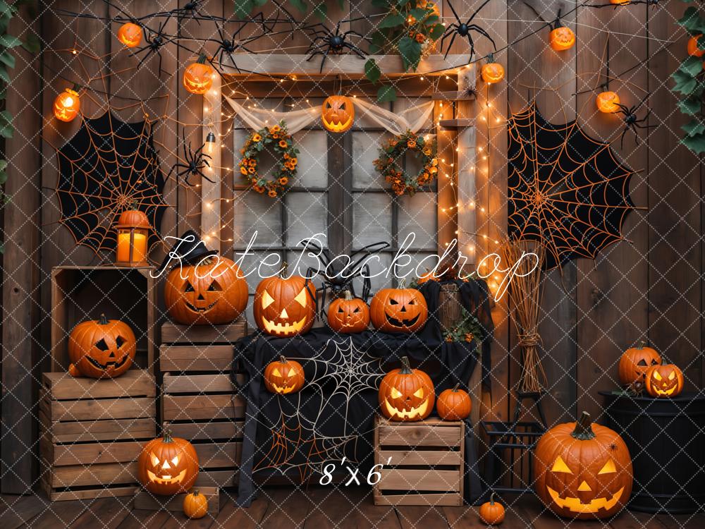 Kate Halloween Kürbisse Spinnennetze Holz Hintergrund Entworfen von Emetselch