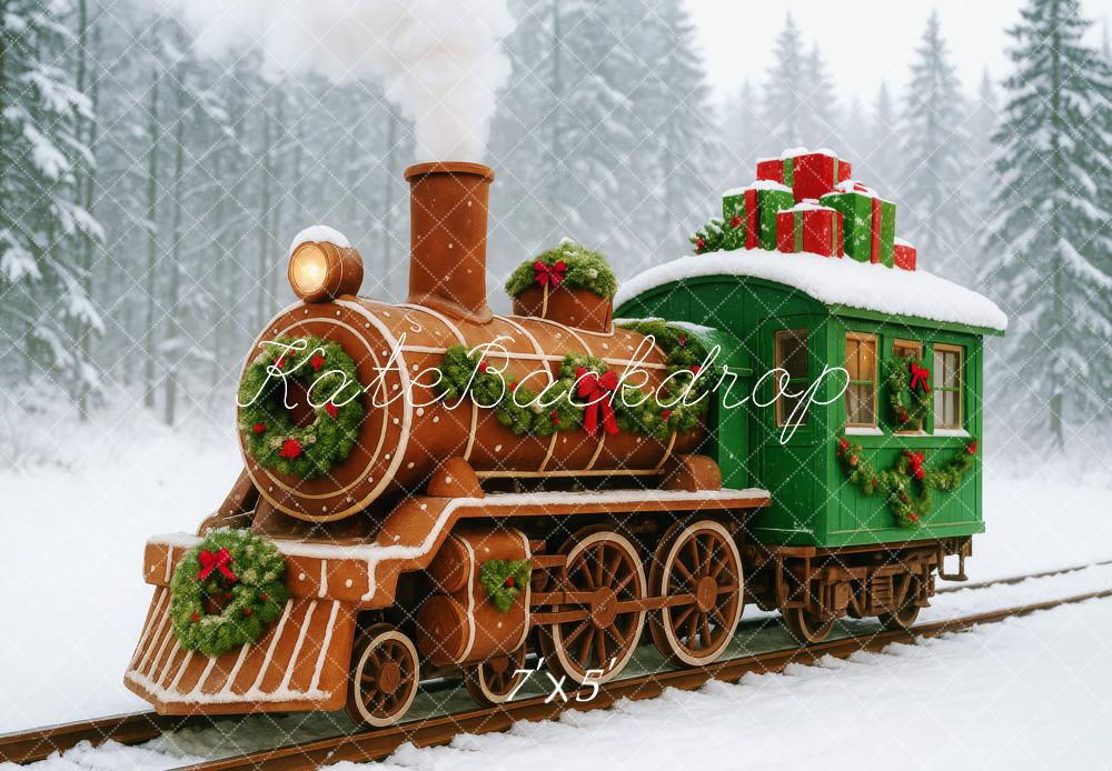 Kate Weihnachten Zug Geschenke Schnee Hintergrund Entworfen von Patty Roberts - Kate Backdrop.de