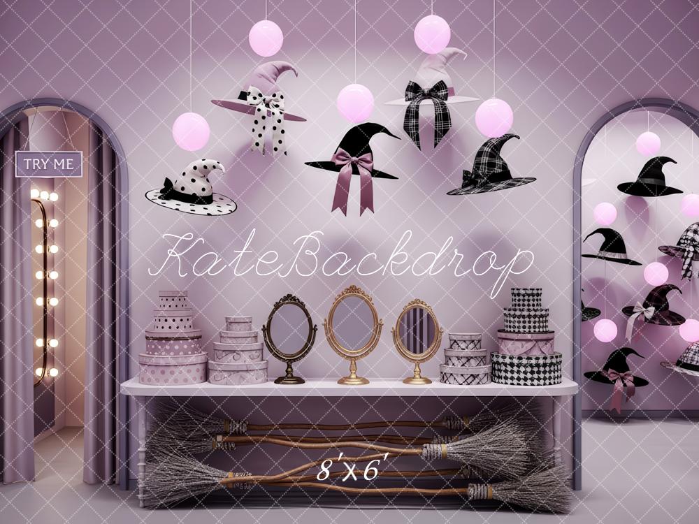 Kate Halloween Hexenhüte Besen Lila Hintergrund Entworfen von Patty Roberts - Kate Backdrop.de