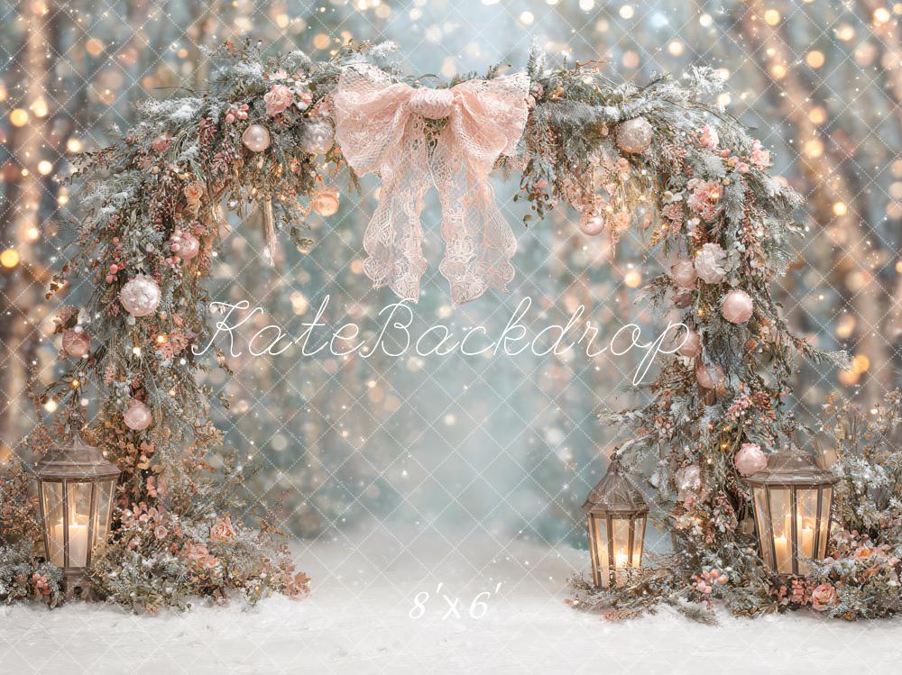 Kate Weihnachten Blumenbogen Laternen Pastell Hintergrund Entworfen von Ashley Paul