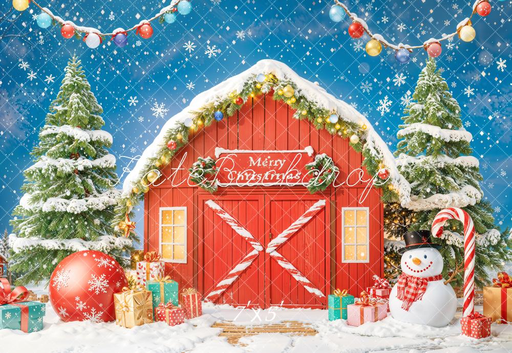Kate Weihnachten Rote Scheune Schneemann Schnee Hintergrund Entworfen von Chain - Kate Backdrop.de