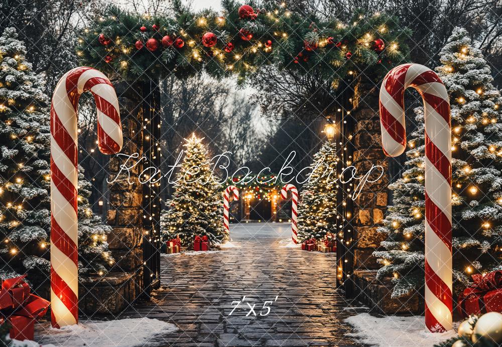 Kate Weihnachten Zuckerstangen Schneebäume Vintage Hintergrund Entworfen von Emetselch