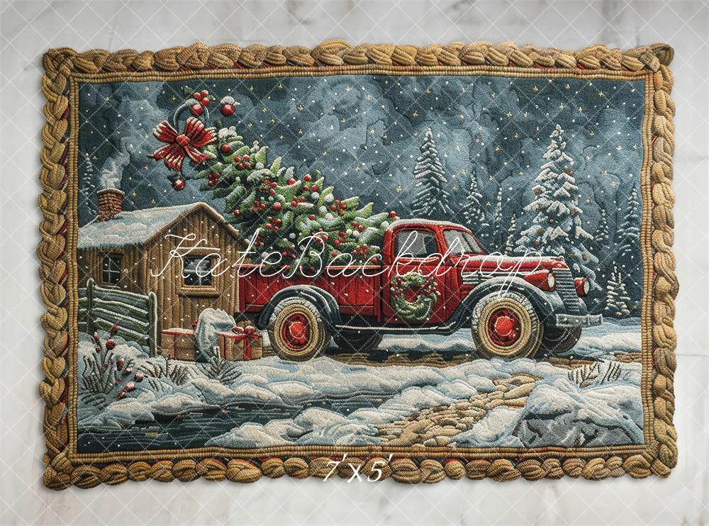 Kate Weihnachten Roter Truck Tannenbaum Schnee Hintergrund Entworfen von Laura Bybee - Kate Backdrop.de