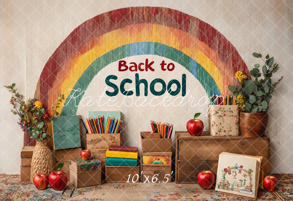 Kate Zurück Zur Schule Regenbogen Buntstifte Vintage Fleece Hintergrund Entworfen von Emetselch