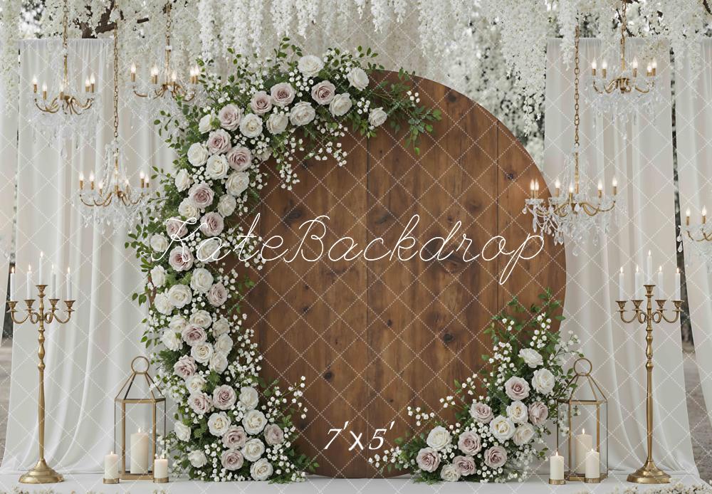 Kate Hochzeit Runde Holzscheibe Blumen Elegant Hintergrund Entworfen von Mini MakeBelieve