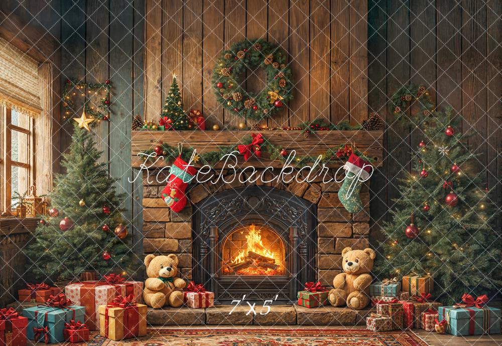 Kate Weihnachten Kamin Geschenke Braun Hintergrund Entworfen von Emetselch - Kate Backdrop.de