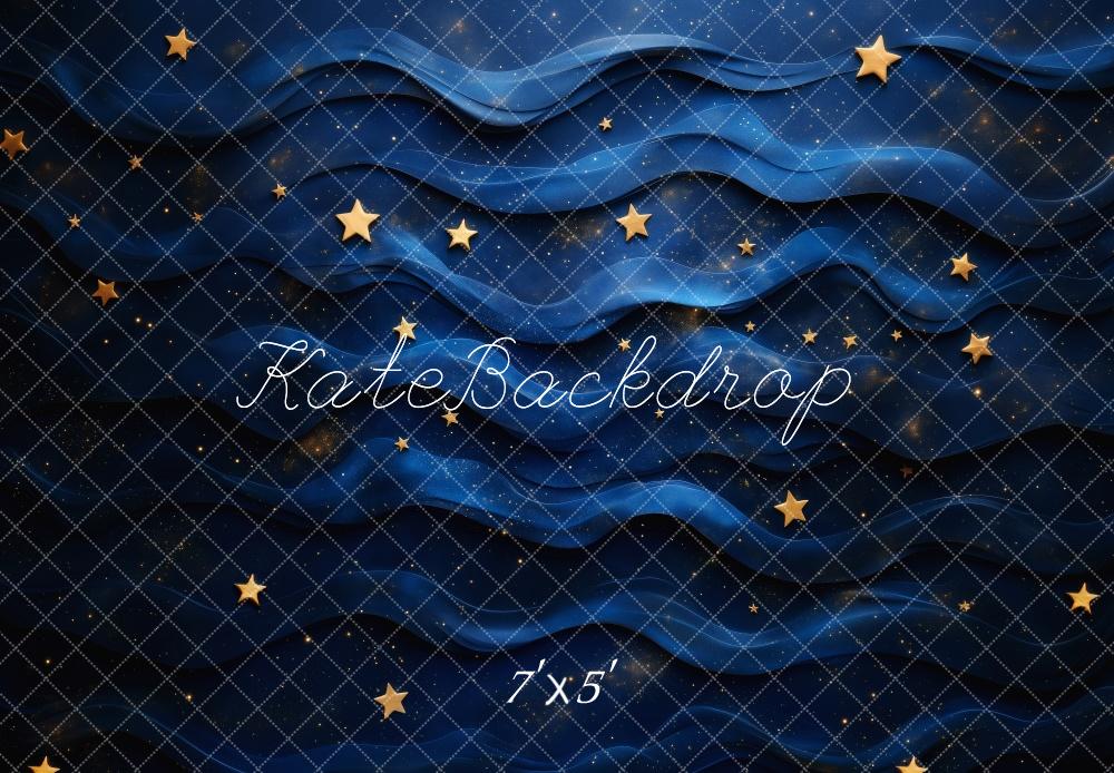 Kate Nacht Wellen Sterne Blau Hintergrund Entworfen von Patty Roberts - Kate Backdrop.de