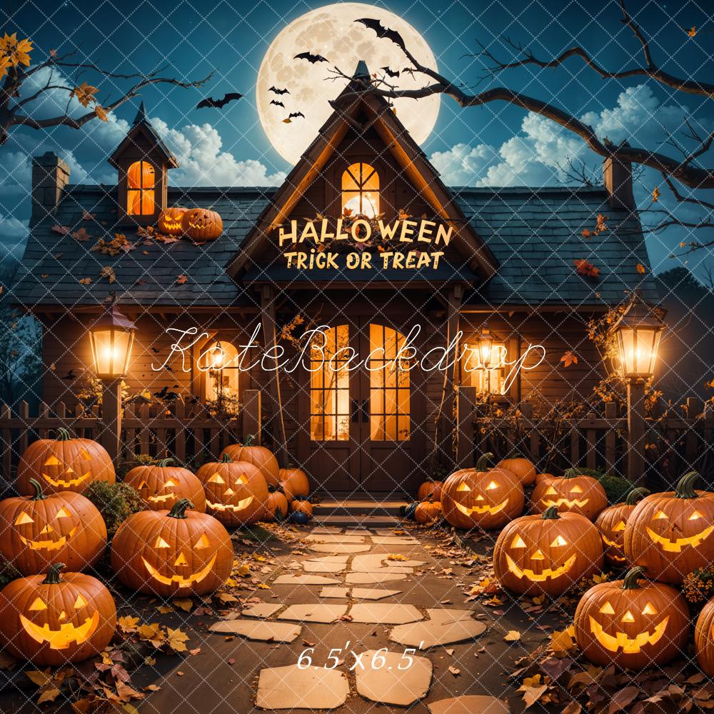 Kate Halloween Kürbisse Haus Nacht Hintergrund Entworfen von Emetselch - Kate Backdrop.de
