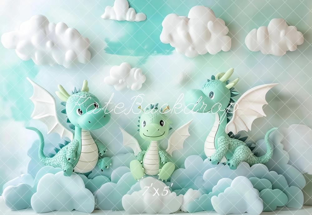 Kate Kinder Drachen Wolken Pastell Hintergrund Entworfen von Patty Roberts - Kate Backdrop.de