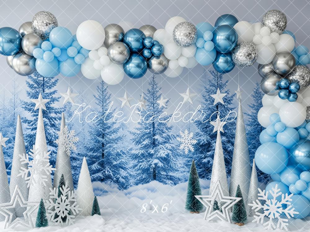 Kate Weihnachten Winterwald Ballons Blau Silber Hintergrund Entworfen von Patty Roberts
