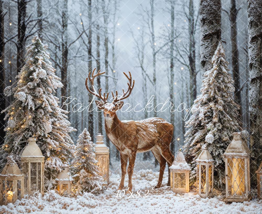 Kate Weihnachten Hirsch Schneebäume Laternen Hintergrund Entworfen von Emetselch - Kate Backdrop.de