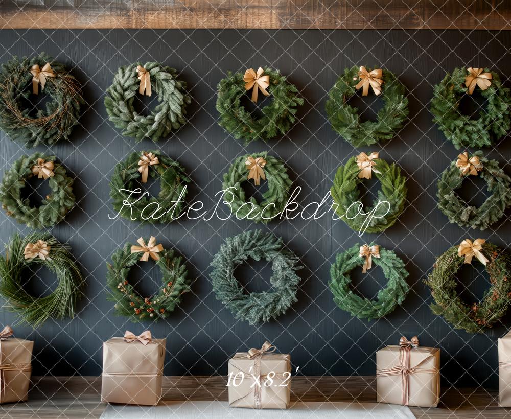 Kate Weihnachten Kränze Geschenke Rustikal Hintergrund Entworfen von Patty Roberts - Kate Backdrop.de