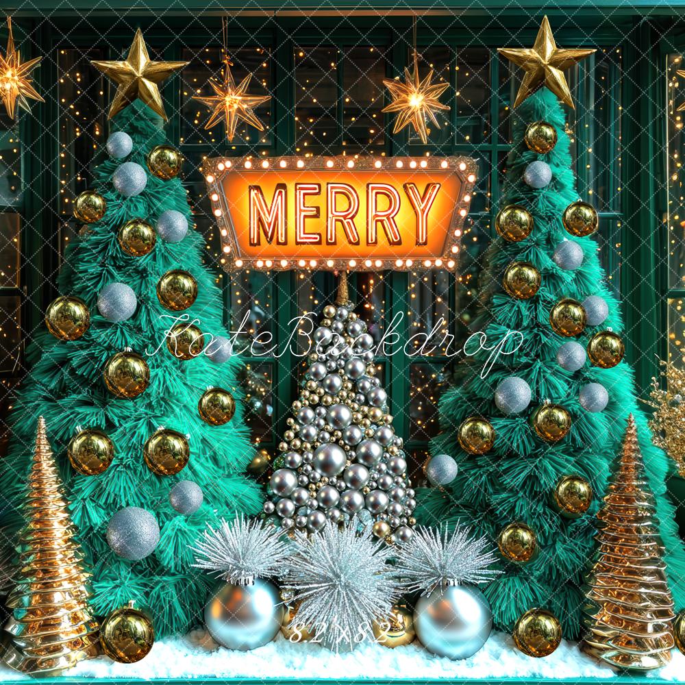 Kate Weihnachten Tannenbäume Kugeln Gold Hintergrund Entworfen von Mini MakeBelieve - Kate Backdrop.de
