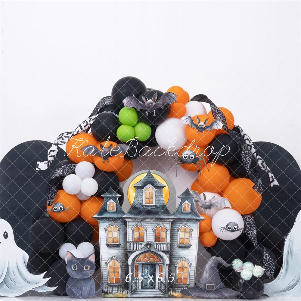 Kate Halloween Spukhaus Ballons Cartoon Hintergrund Entworfen von Mini MakeBelieve - Kate Backdrop.de