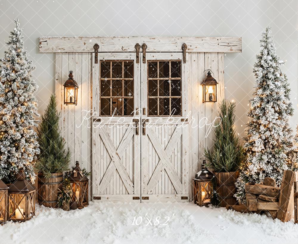 Kate Weihnachten Scheunentor Schneebäume Rustikal Hintergrund Entworfen von Emetselch - Kate Backdrop.de