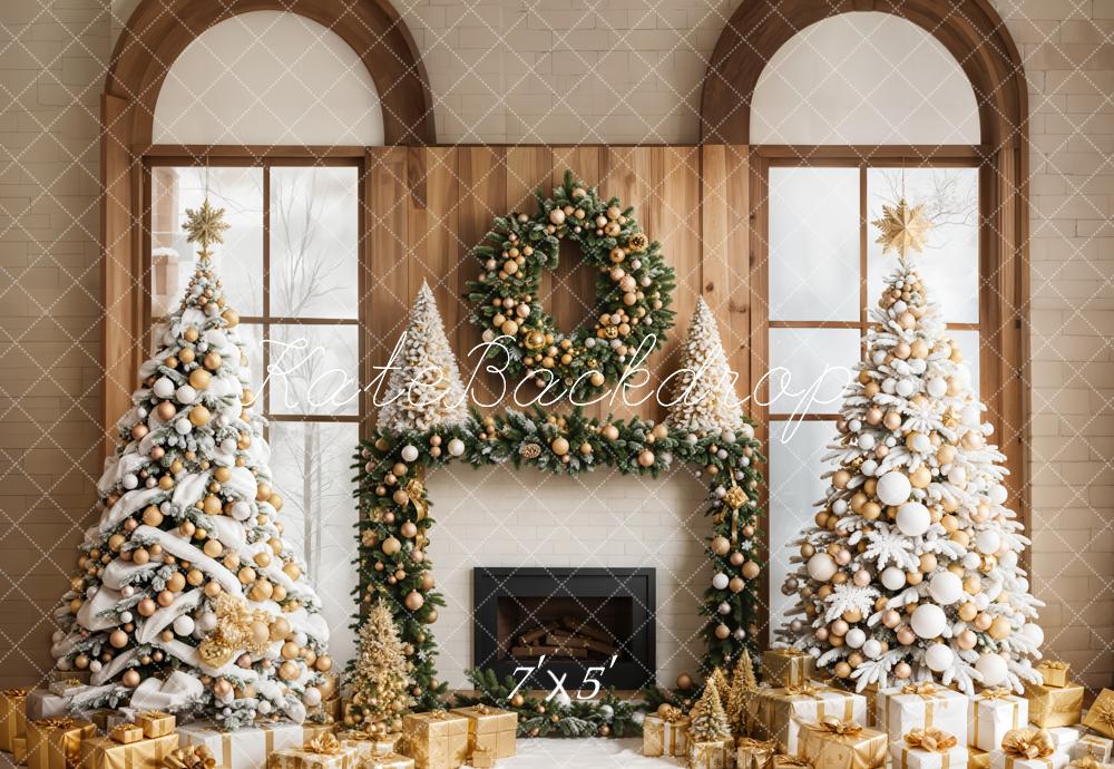 Kate Weihnachten Kamin Weihnachtsbaum Gold Hintergrund Entworfen von Emetselch
