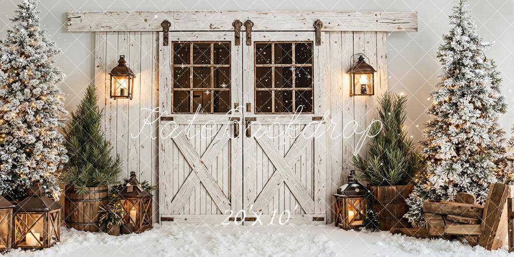 Kate Weihnachten Scheunentor Schneebäume Rustikal Hintergrund Entworfen von Emetselch - Kate Backdrop.de