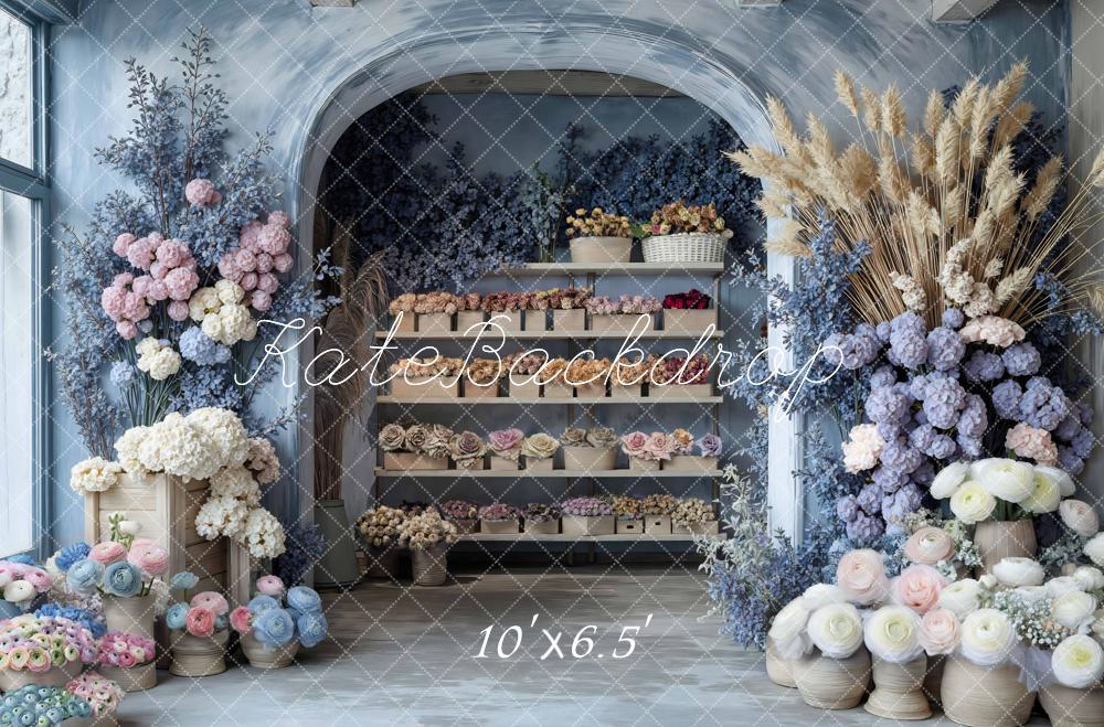 Kate Blumenladen Regal Pastellblumen Hintergrund Entworfen von Mini MakeBelieve