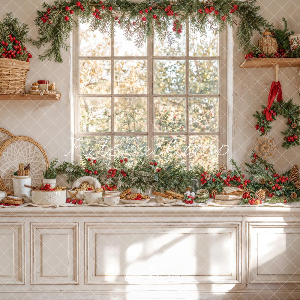 Kate Weihnachten Fenster Girlande Vintage Hintergrund Entworfen von Emetselch - Kate Backdrop.de