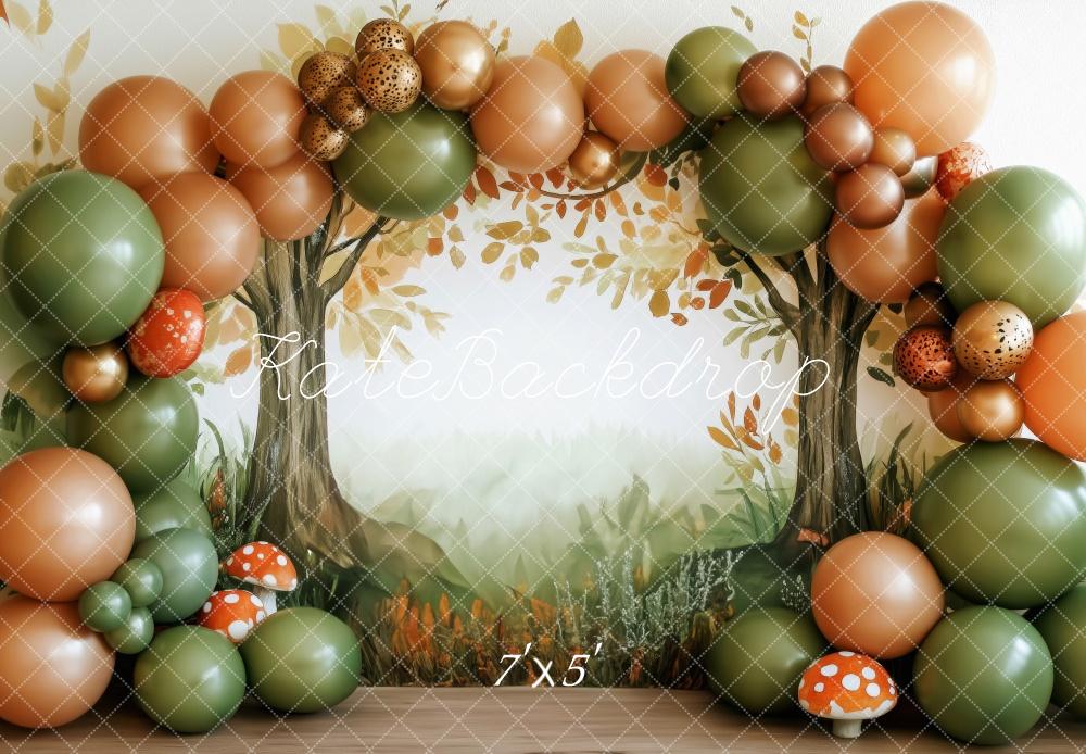 Kate Herbst Wald Ballons Pilze Hintergrund Entworfen von Patty Roberts - Kate Backdrop.de