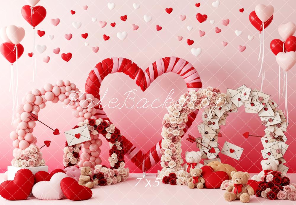 Kate Valentinstag Herzen Ballons Briefe Rosa Hintergrund Entworfen von Patty Roberts