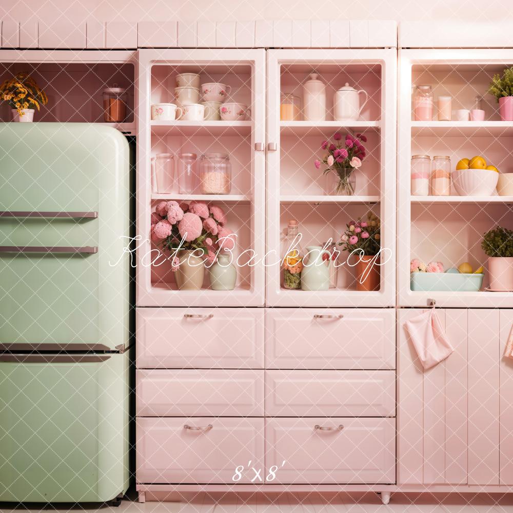 Kate Küche Retro Kühlschrank Pastellrosa Hintergrund Entworfen von Emetselch - Kate Backdrop.de