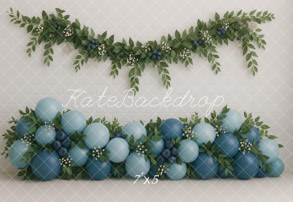 Kate Geburtstag Blaue Luftballons Blumen Hintergrund Entworfen von Ashley Paul - Kate Backdrop.de