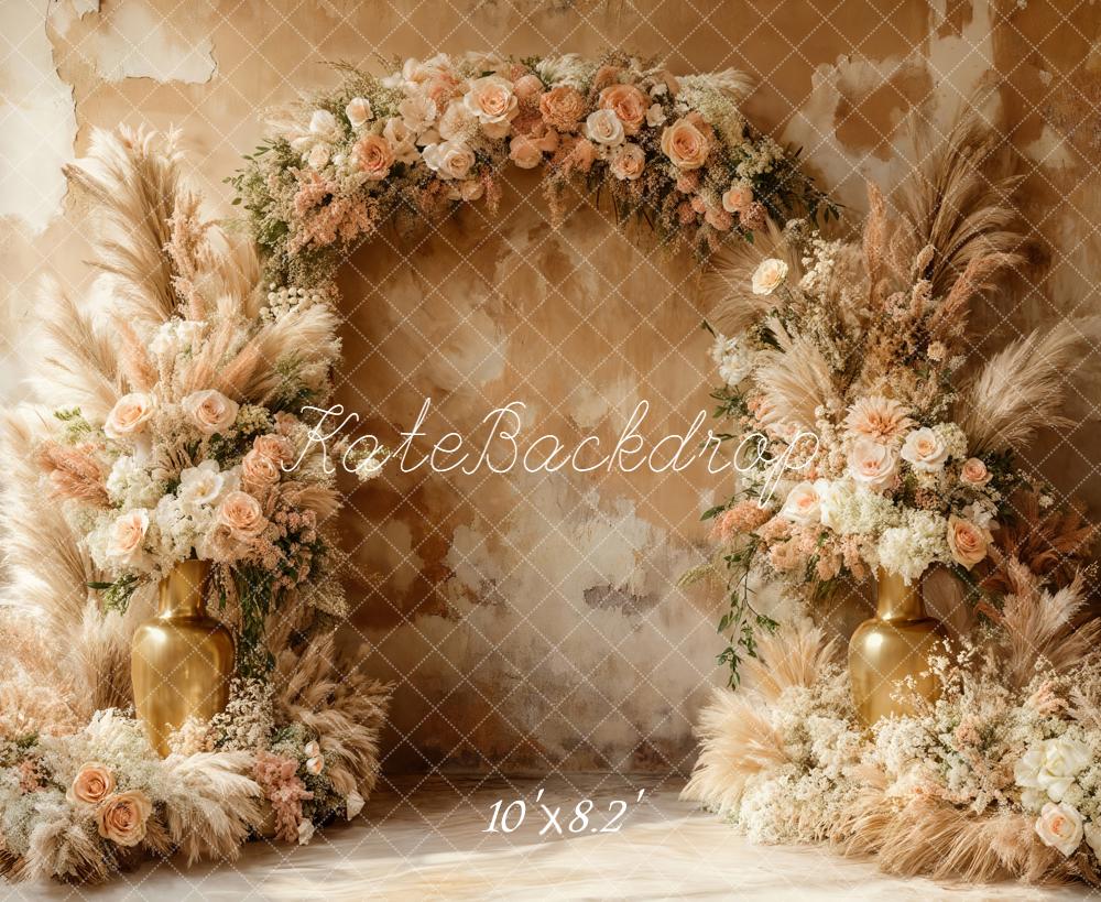 Kate Boho Blumen Bogen Beige Hintergrund Entworfen von Emetselch