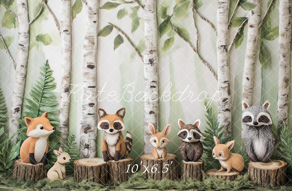 Kate Wald Tiere Birken Holzstämme Hintergrund Entworfen von Patty Roberts - Kate Backdrop.de