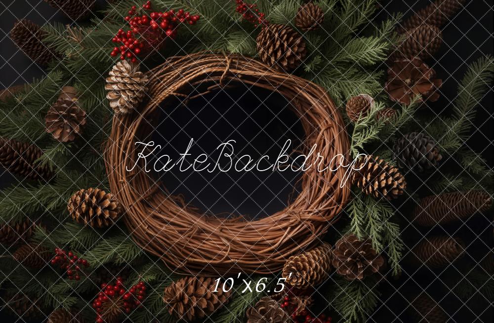 Kate Weihnachten Kranz Zapfen Grün Fleece Hintergrund Entworfen von Emetselch