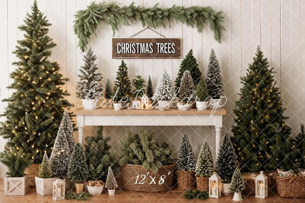 Kate Weihnachten Tannenbäume Tisch Naturgrün Fleece Hintergrund Entworfen von Emetselch - Kate Backdrop.de