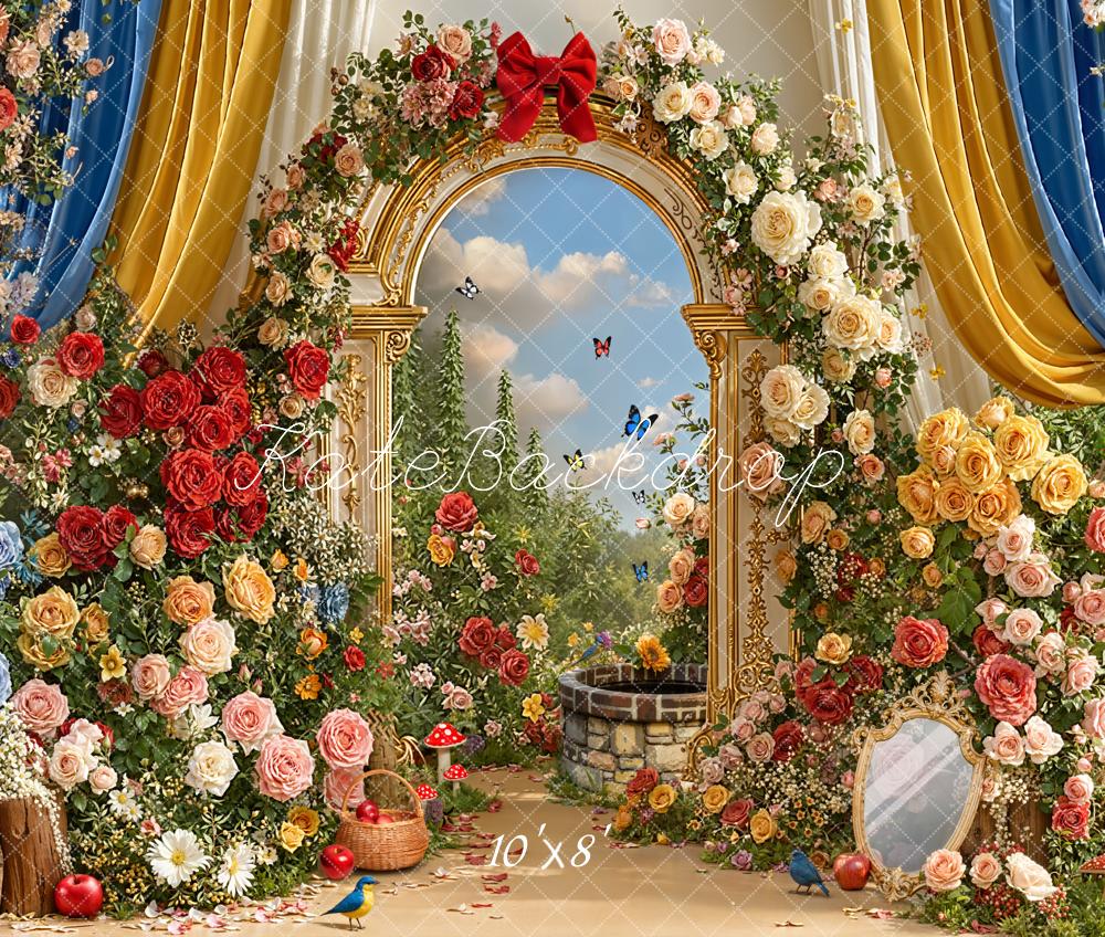 Kate Märchen Garten Blumenbogen Gold Fleece Hintergrund Entworfen von Chain - Kate Backdrop.de