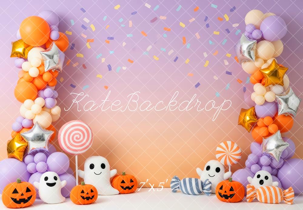 Kate Halloween Ballons Kürbisse Konfetti Hintergrund Entworfen von Patty Roberts - Kate Backdrop.de