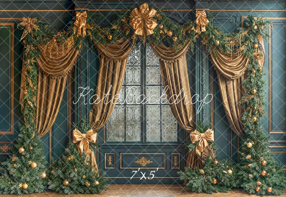 Kate Weihnachten Fenster Gold Girlande Hintergrund Entworfen von Emetselch - Kate Backdrop.de