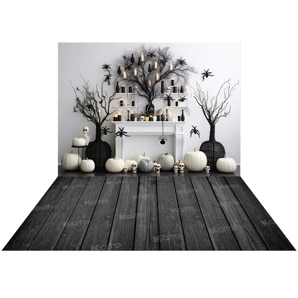 Kate Schwarz-Weiß-Halloween-Kamin-Hintergrund+Dunkle abstrakte Textur Boden-Hintergrund für Fotografie